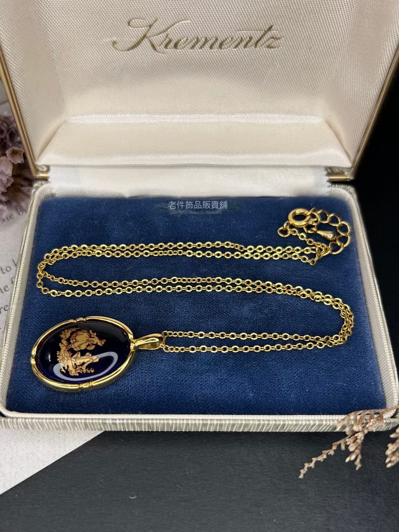 Limoges法國製 利摩日陶瓷琺瑯橢圓項鍊