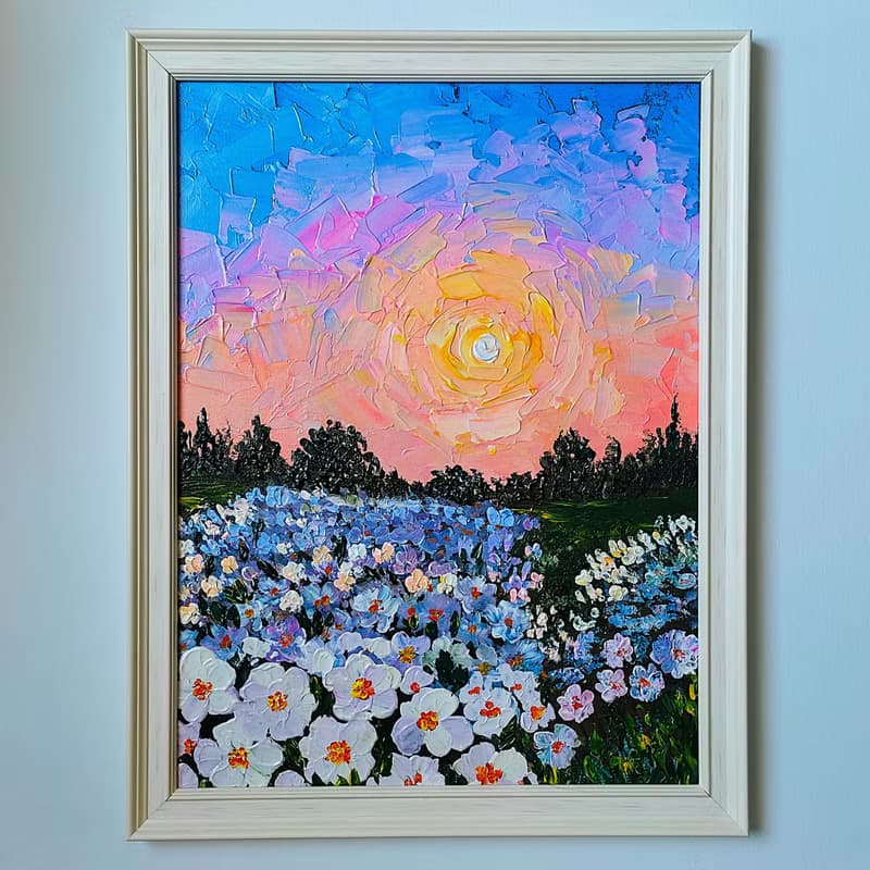 掛畫 白花 山水畫 牆飾 夕陽 客堂掛畫 喬遷禮物 結婚禮物