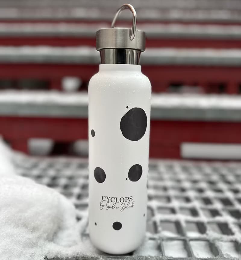 Steel bottle in cyclops style. Stainless steel thermos. Bottle for water