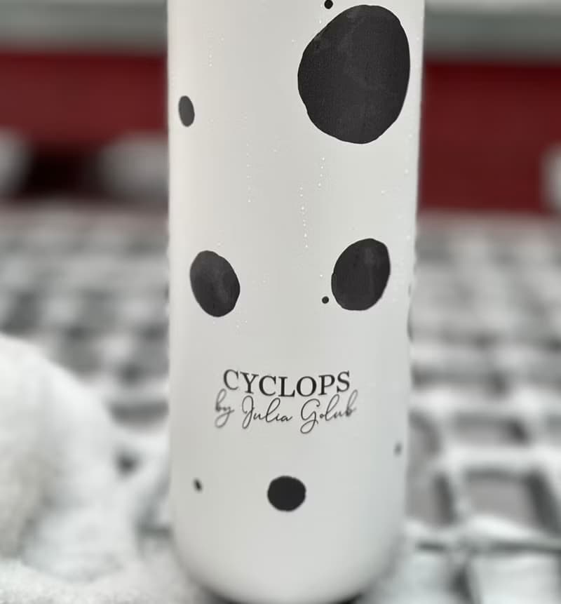 Steel bottle in cyclops style. Stainless steel thermos. Bottle for water