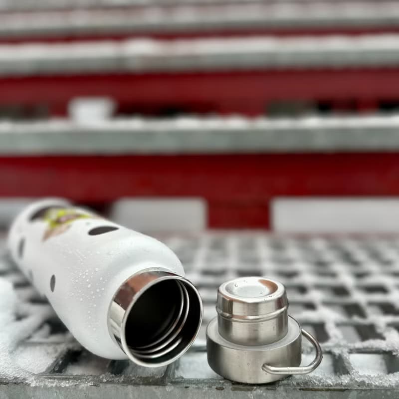 Steel bottle in cyclops style. Stainless steel thermos. Bottle for water