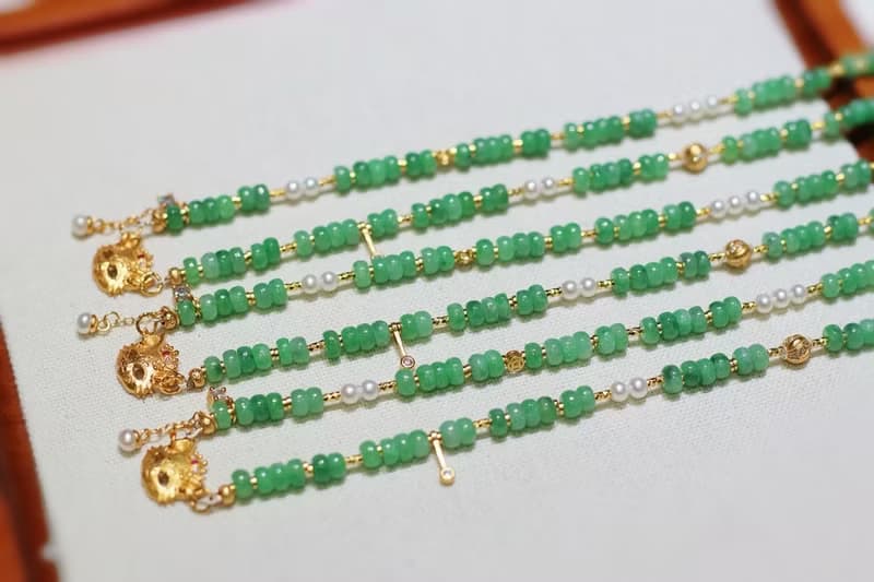 原創天然A貨翡翠項鏈毛衣鏈翡翠算盤珠搭配淡水珍珠招財貓項鏈