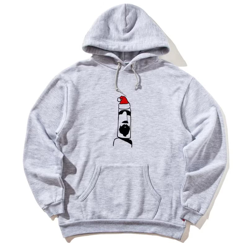 摩艾 聖誕 帽T 灰色 原創 老公公 禮物 Xmas 石像 鬍子 Moai 