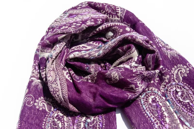 喀什米爾Cashmere/水煮羊毛披肩/針織圍巾/刺繡圍巾/羊絨披巾-花