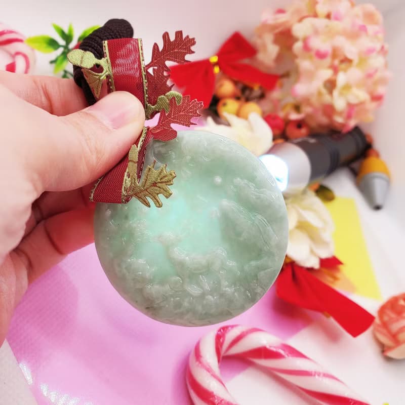 天然A貨翡翠意境雙雙對對小鹿對牌