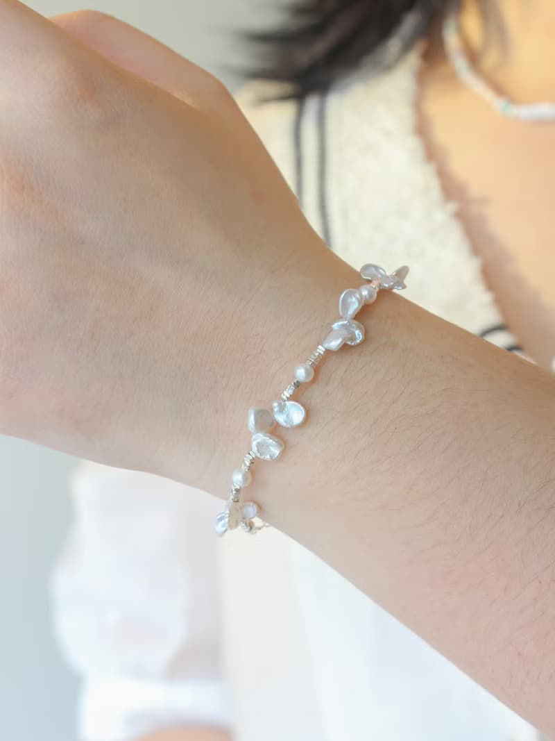 925碎銀巴洛克珍珠花瓣細手鏈 小眾設計閨蜜女生日禮物