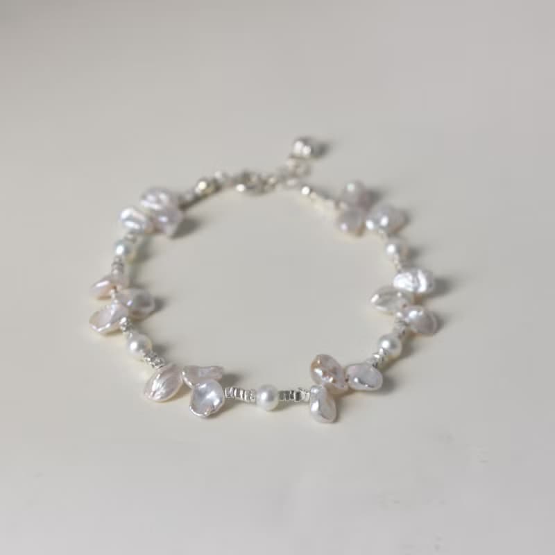 925碎銀巴洛克珍珠花瓣細手鏈 小眾設計閨蜜女生日禮物