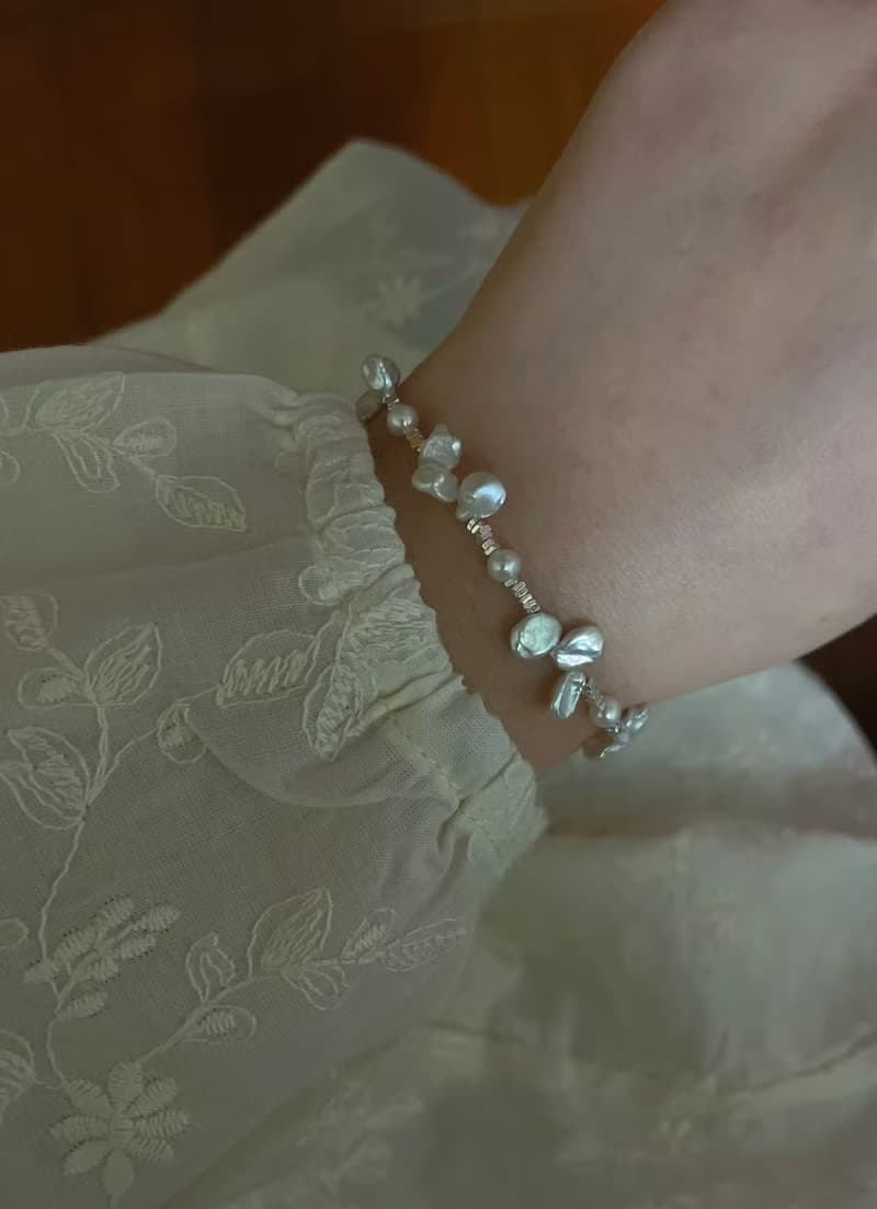 925碎銀巴洛克珍珠花瓣細手鏈 小眾設計閨蜜女生日禮物