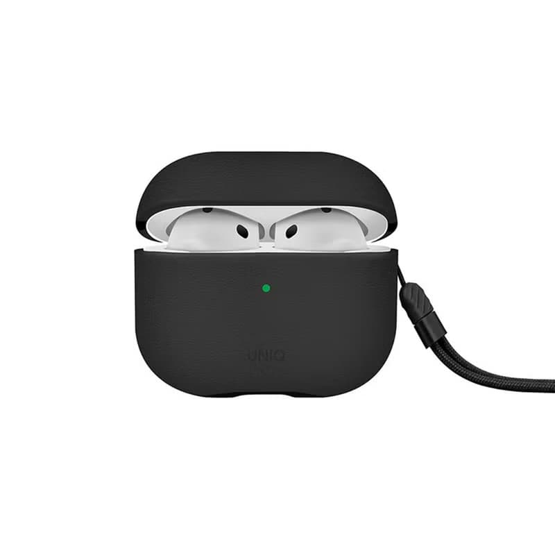 AirPods 4代 Lyden Ds 耐刮皮革收納保護套 附掛繩- 黑色