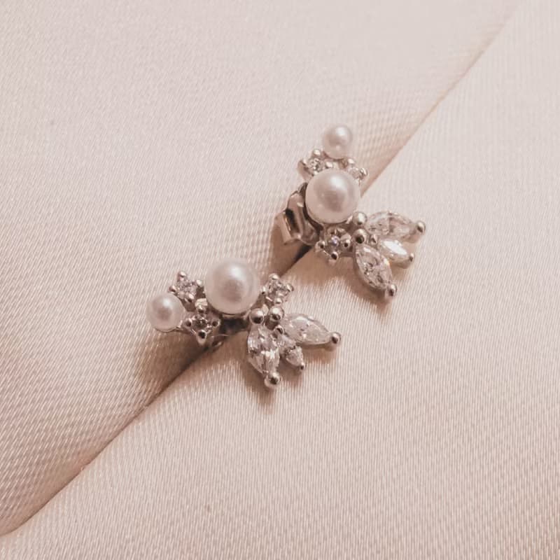 珍珠 CZ 花朵耳環 925銀 14K金 抗過敏 可戴洗澡 不掉色 女生