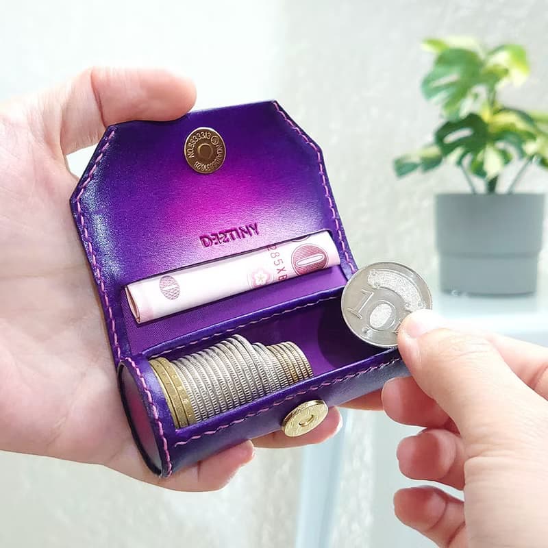 一筒金零錢包/手染漸層款/桃紅紫