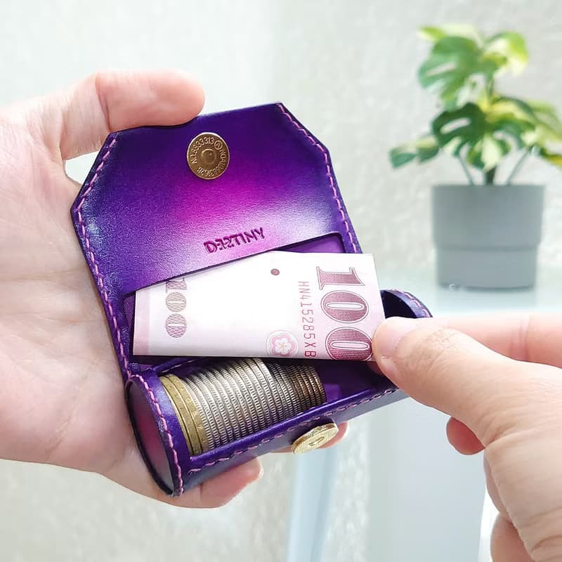 一筒金零錢包/手染漸層款/桃紅紫