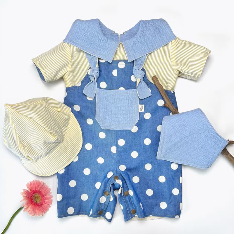 迷糊旅人指南 | 雙面牛仔吊帶水兵領襯衫四件套組