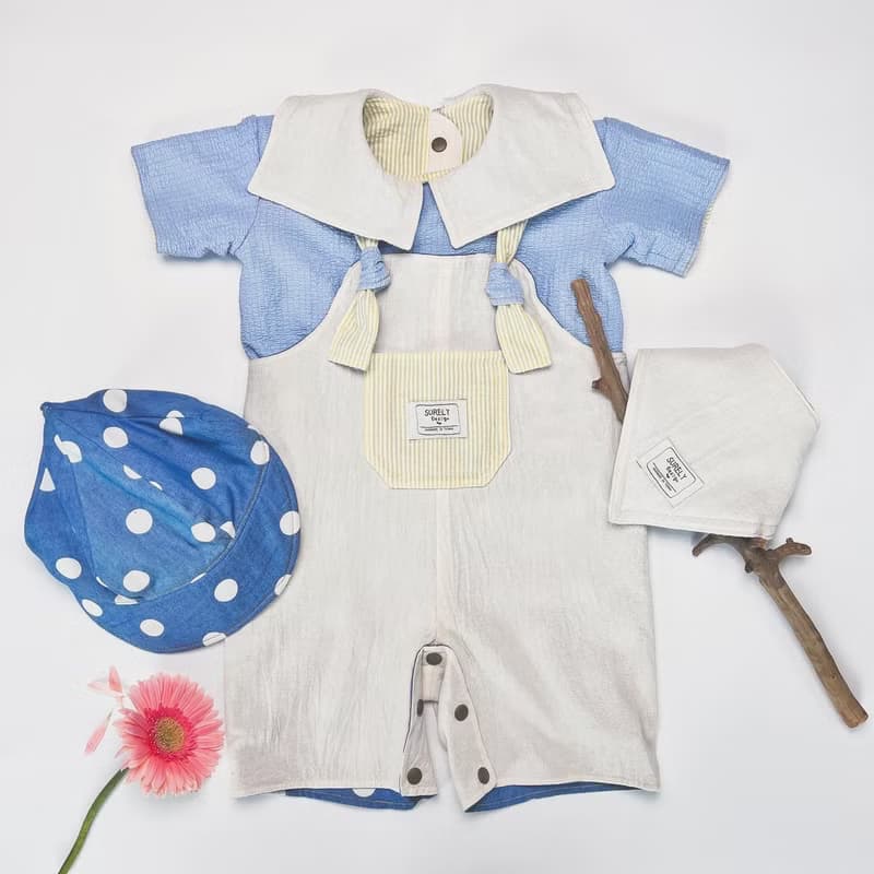 迷糊旅人指南 | 雙面牛仔吊帶水兵領襯衫四件套組