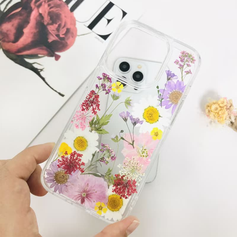 手作天然押花手機殼適用於iPhone 16e 16 Pro Max Samsung S25