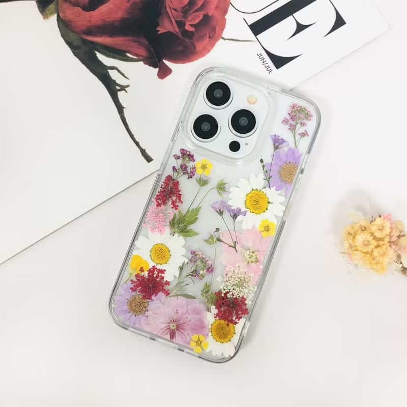 手作天然押花手機殼適用於iPhone 16e 16 Pro Max Samsung S25