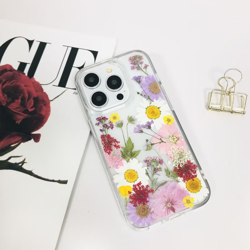 手作天然押花手機殼適用於iPhone 16e 16 Pro Max Samsung S25