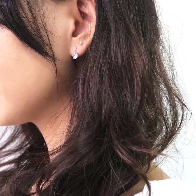 光的禮讚 小鑽款 925純銀耳環 白K金色 女生耳環
