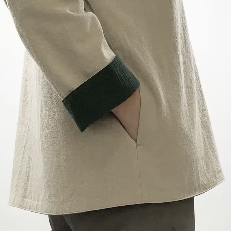 綠與淺卡其 . 小立領雙面外套