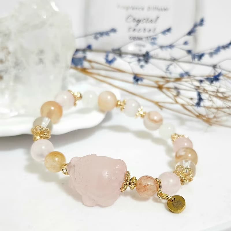 粉晶龍龜設計手鍊/招桃花人緣、守護感情之水晶