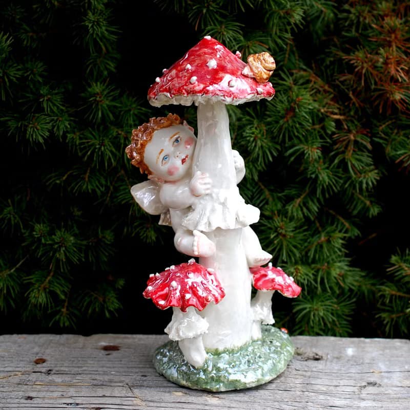 Elf figurine Ceramic sculpture Porcelain angels figurines Mushroom figurines