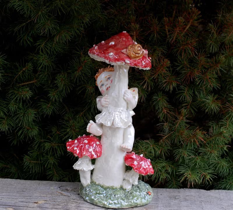 Elf figurine Ceramic sculpture Porcelain angels figurines Mushroom figurines