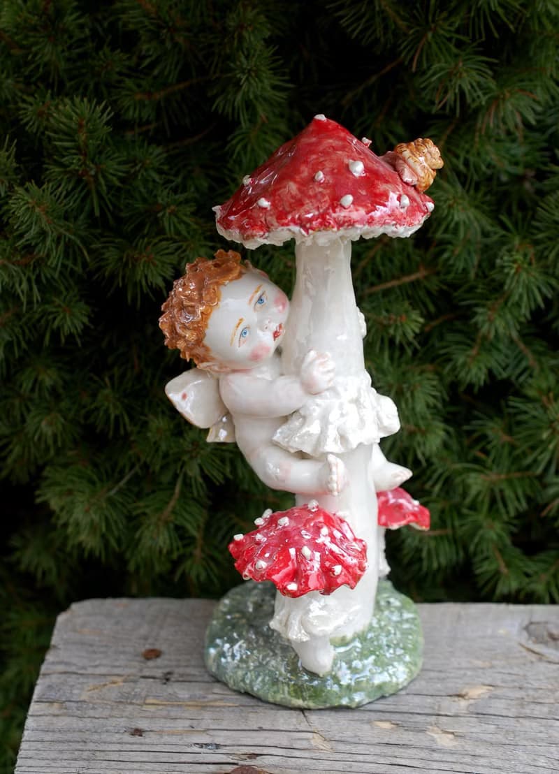 Elf figurine Ceramic sculpture Porcelain angels figurines Mushroom figurines