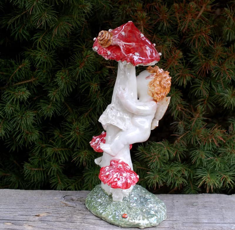 Elf figurine Ceramic sculpture Porcelain angels figurines Mushroom figurines