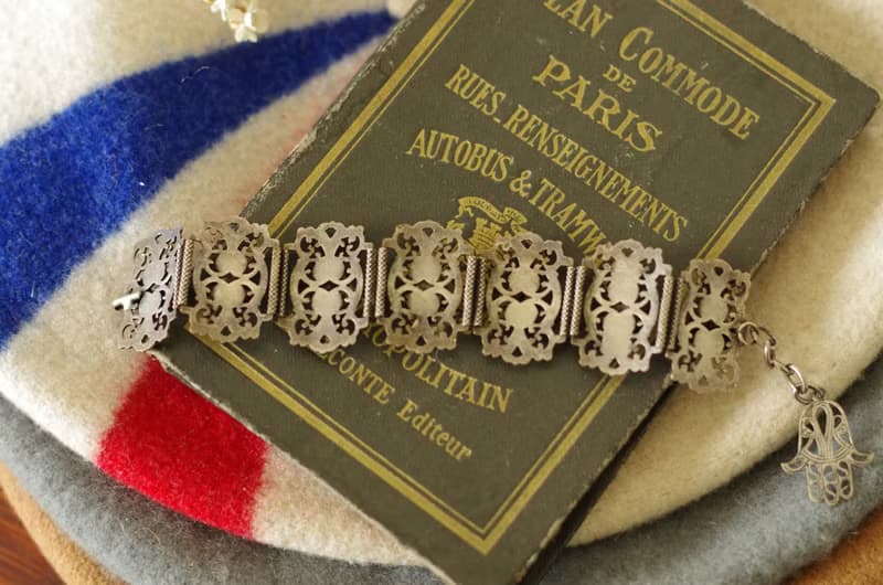 古董法國購入銀色蕾絲雕花大象手劍刀手鍊 法蒂瑪之手HAMSA