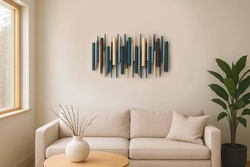 手工木質3D壁掛雕塑 青綠 米色 深棕色 搭配鍍鉻或銅色點綴