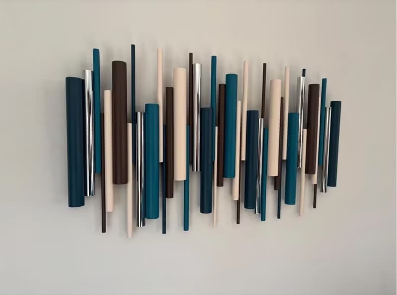 手工木質3D壁掛雕塑 青綠 米色 深棕色 搭配鍍鉻或銅色點綴