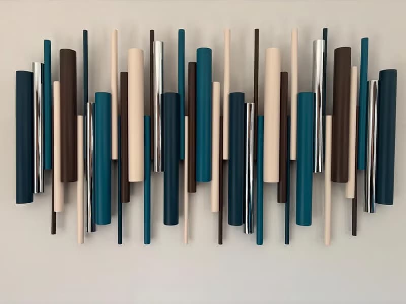 手工木質3D壁掛雕塑 青綠 米色 深棕色 搭配鍍鉻或銅色點綴