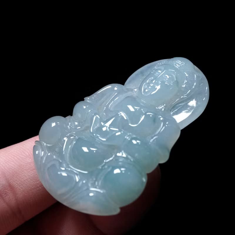 冰種飄綠翡翠精雕觀音菩薩 | 天然緬甸玉翡翠A貨 | 送禮