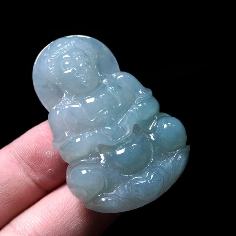 冰種飄綠翡翠精雕觀音菩薩 | 天然緬甸玉翡翠A貨 | 送禮