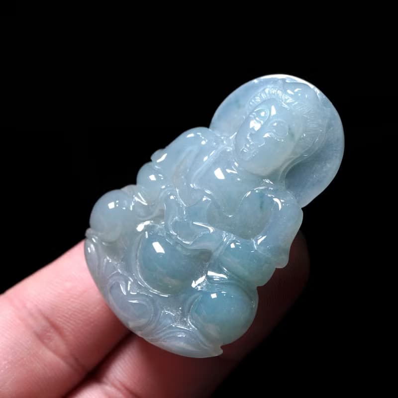 冰種飄綠翡翠精雕觀音菩薩 | 天然緬甸玉翡翠A貨 | 送禮