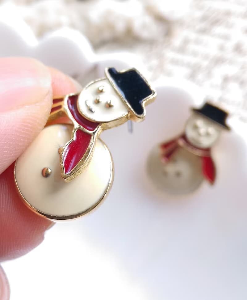 Vintage Jewelry 西洋古董飾品 AVON 可愛 小雪人 針式耳環