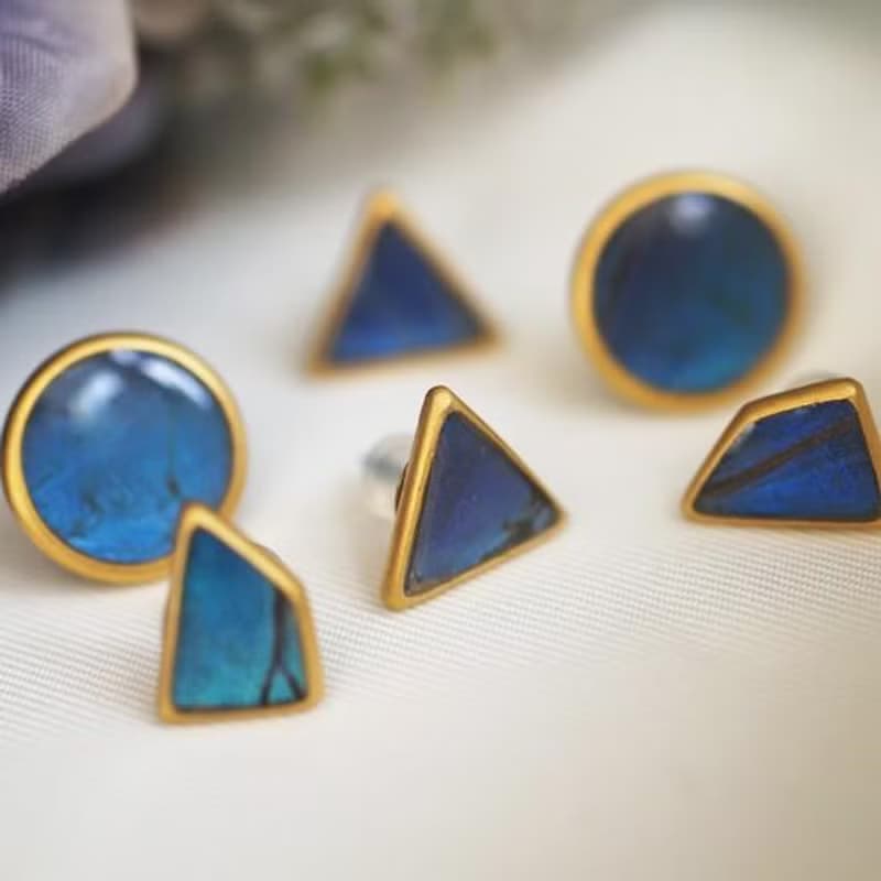 モルフォ蝶のはねのまるピアス 真鍮 K18GP ペア