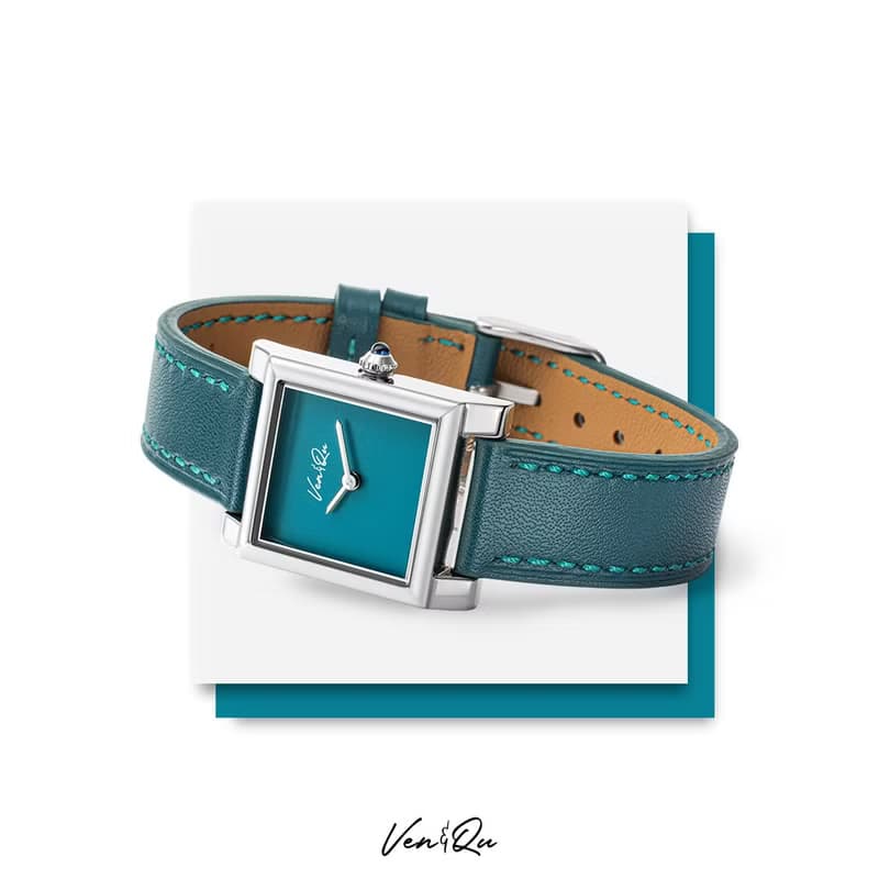 【Ven & Qu】Doris 銀色青綠手錶 – 22×29 mm 不鏽鋼錶殼