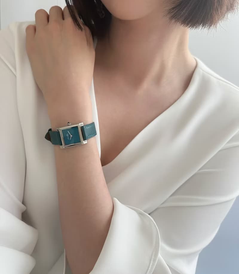 【Ven & Qu】Doris 銀色青綠手錶 – 22×29 mm 不鏽鋼錶殼