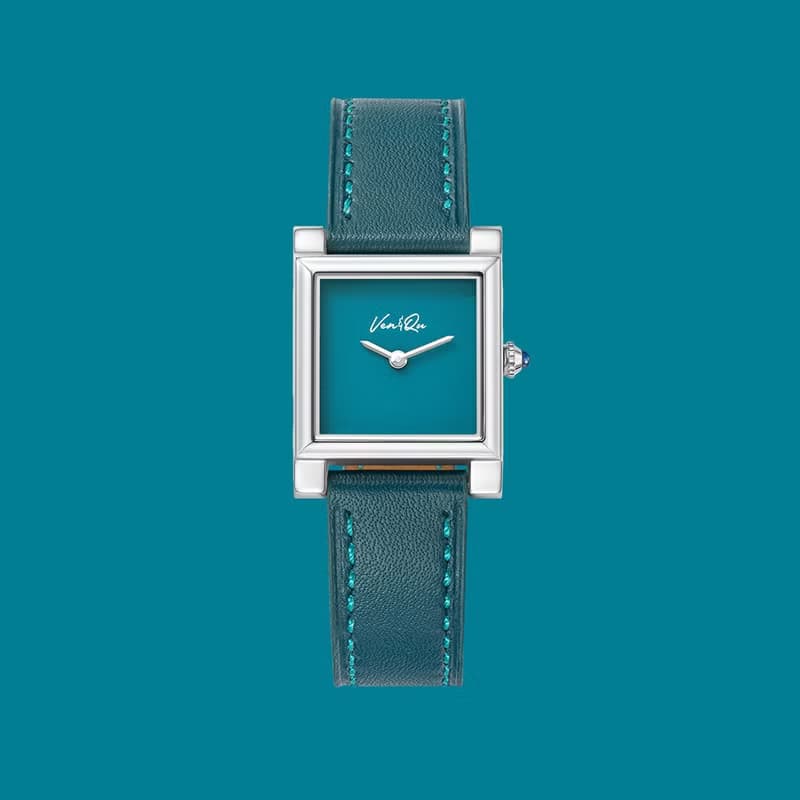 【Ven & Qu】Doris 銀色青綠手錶 – 22×29 mm 不鏽鋼錶殼