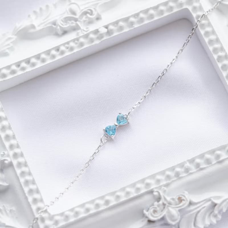 藍托帕石925純銀蝴蝶結手鍊