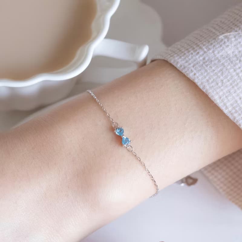 藍托帕石925純銀蝴蝶結手鍊