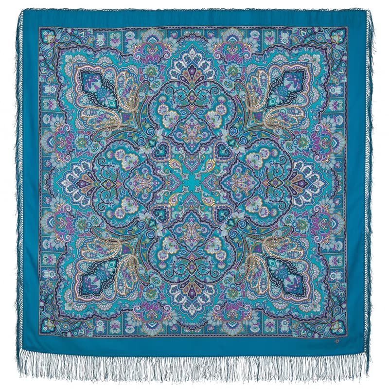 Pavlovo Posad Russian Shawl Scarf Silk Tassels 100% Wool 146x146 cm 1686-13