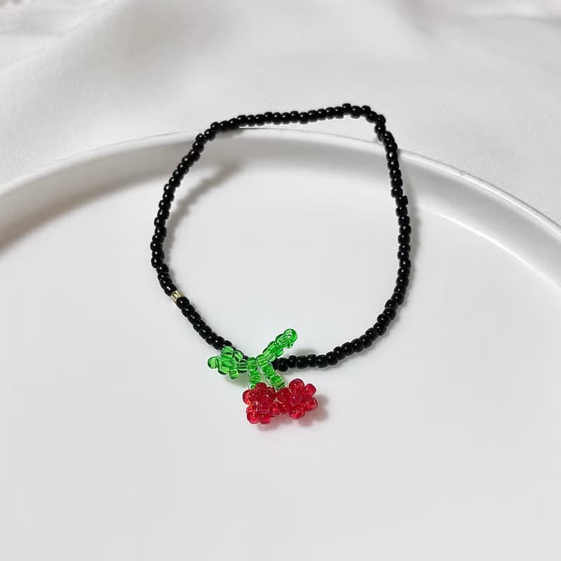 Beaded Cherry Black line Bracelet  (13-21cm)