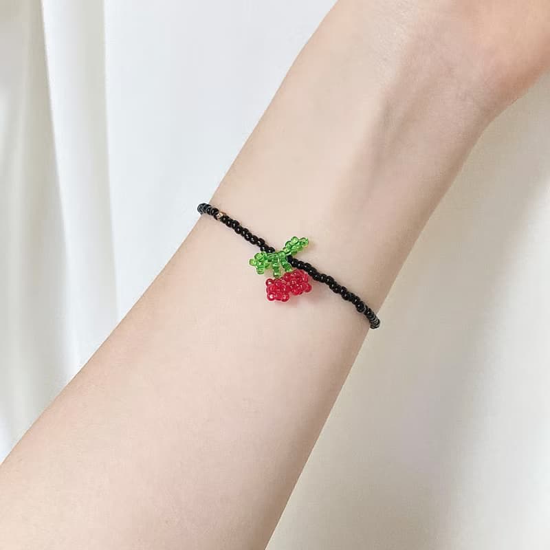 Beaded Cherry Black line Bracelet  (13-21cm)