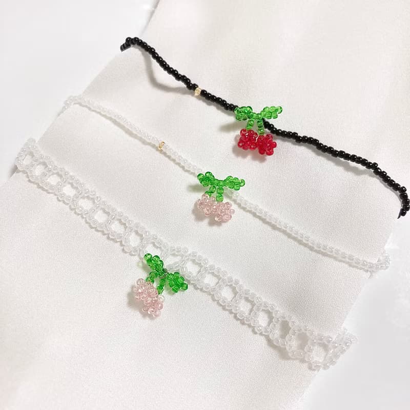Beaded Cherry Black line Bracelet  (13-21cm)
