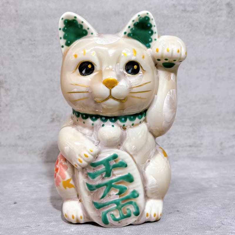 【花耀福貓】日本清水燒招財貓 | 花結晶 杏 体花 千萬両 左