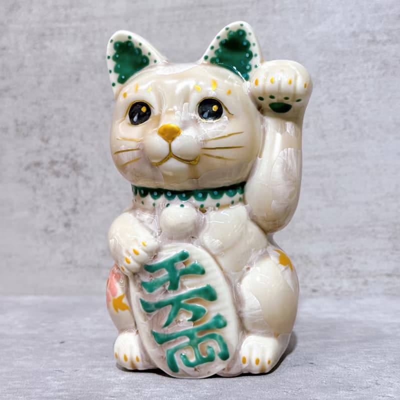 【花耀福貓】日本清水燒招財貓 | 花結晶 杏 体花 千萬両 左