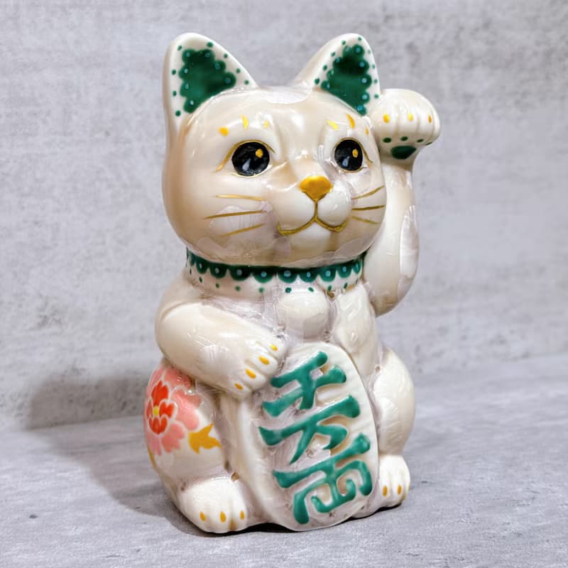 【花耀福貓】日本清水燒招財貓 | 花結晶 杏 体花 千萬両 左