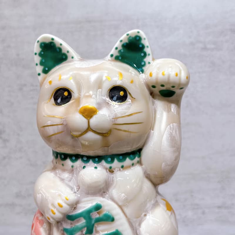 【花耀福貓】日本清水燒招財貓 | 花結晶 杏 体花 千萬両 左